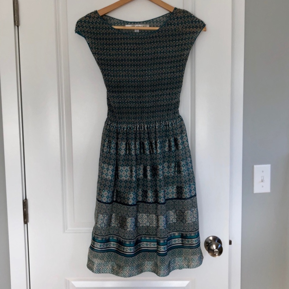 Max Studio Blue and Teal Patterned Midi Dress